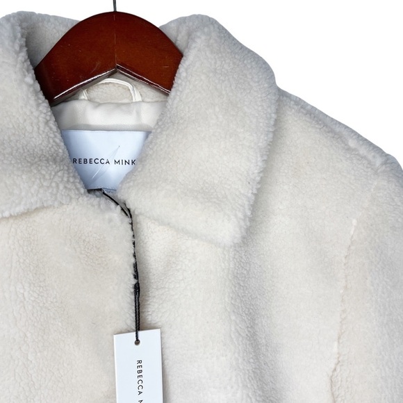 REBECCA MINKOFF NWT Teddy Sherpa Snap Front Coat Size Medium in Plush Cream - Picture 7 of 16